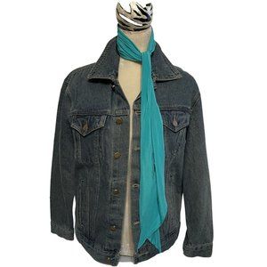 Karma Blue Jean Jacket Womens Size Extra Small  Classic Fit 100% Cotton w/ Scarf